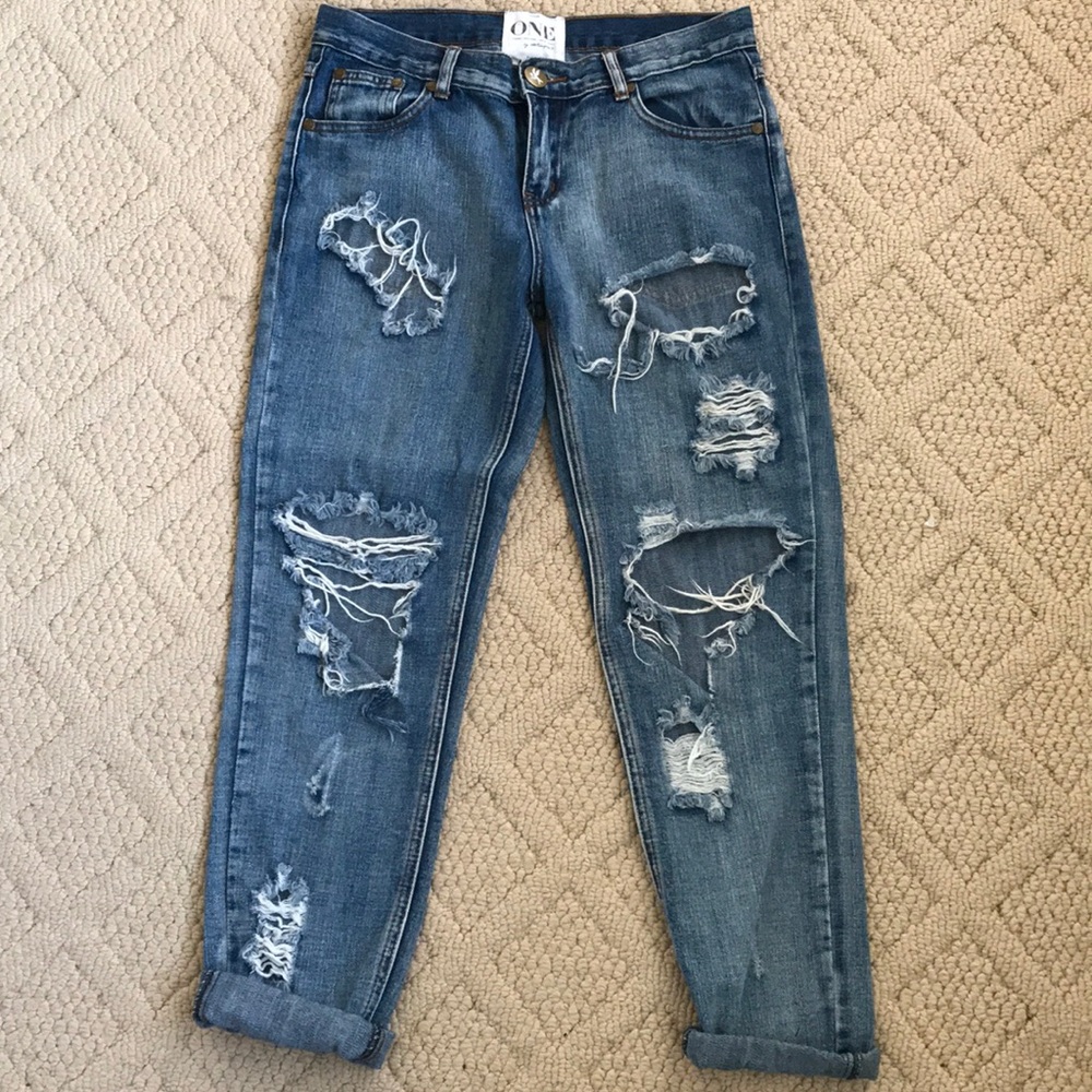 One Teaspoon Ripped Boyfriend Jeans